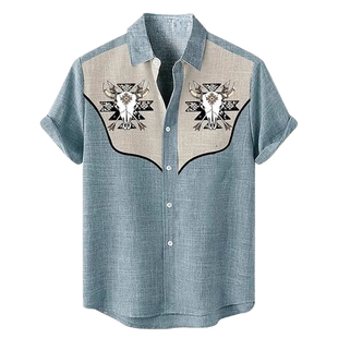 3D digital printed lapel beach shirt3D数码印花系扣宽松衬衫男