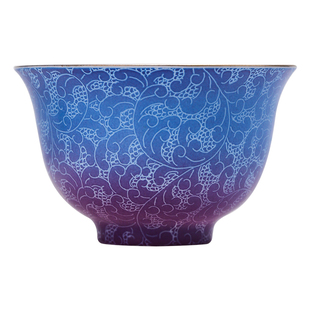 景德镇官方陶瓷茶杯双色扒花粉紫色主人杯女士高颜值个人专用茶具