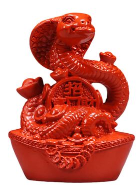 真朱砂红色蛇生肖火属性吉祥摆件
