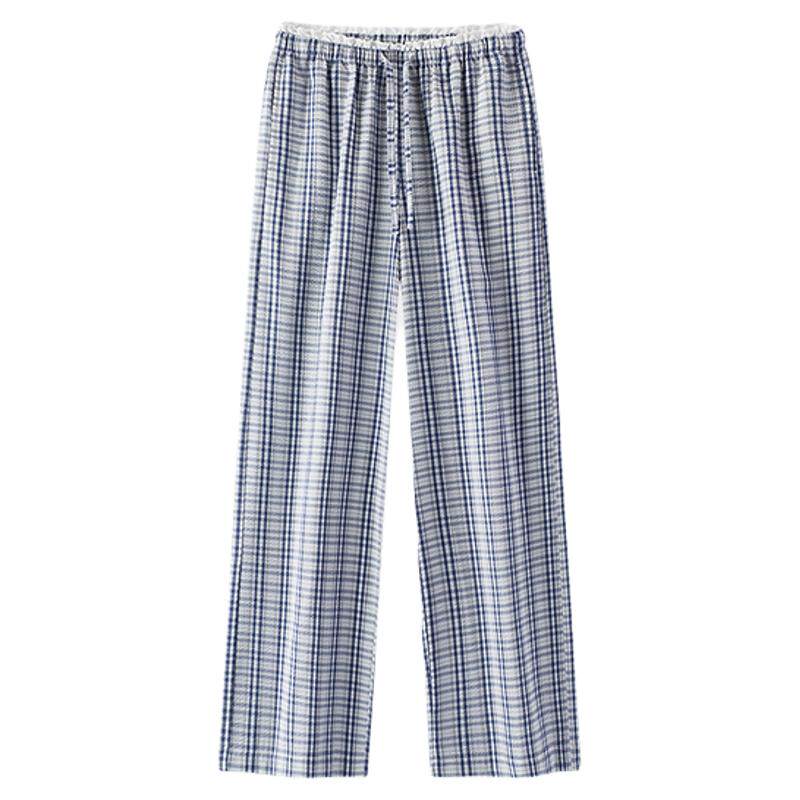 森马盐缩格子花边阔腿休闲裤女