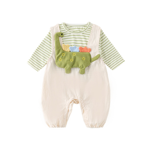 男宝宝背带裤套装春装超萌可爱婴儿衣服洋气春季小孩外出服两件套