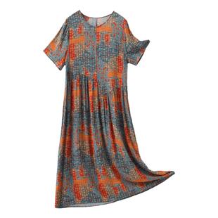 棉绸连衣裙2025女夏新款时尚休闲绵绸人造棉外穿中长款碎花大摆裙