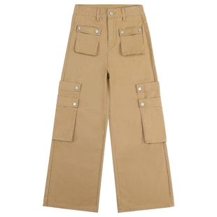 西岸社·高腰多口袋钉珠设计感美式休闲牛仔裤女2026春季阔腿长裤