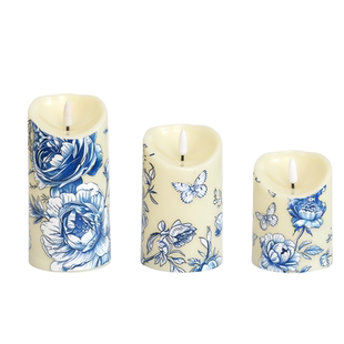 复古牡丹青花贴花仿真火焰蜡烛灯遥控氛围小夜灯婚礼剧本杀道具