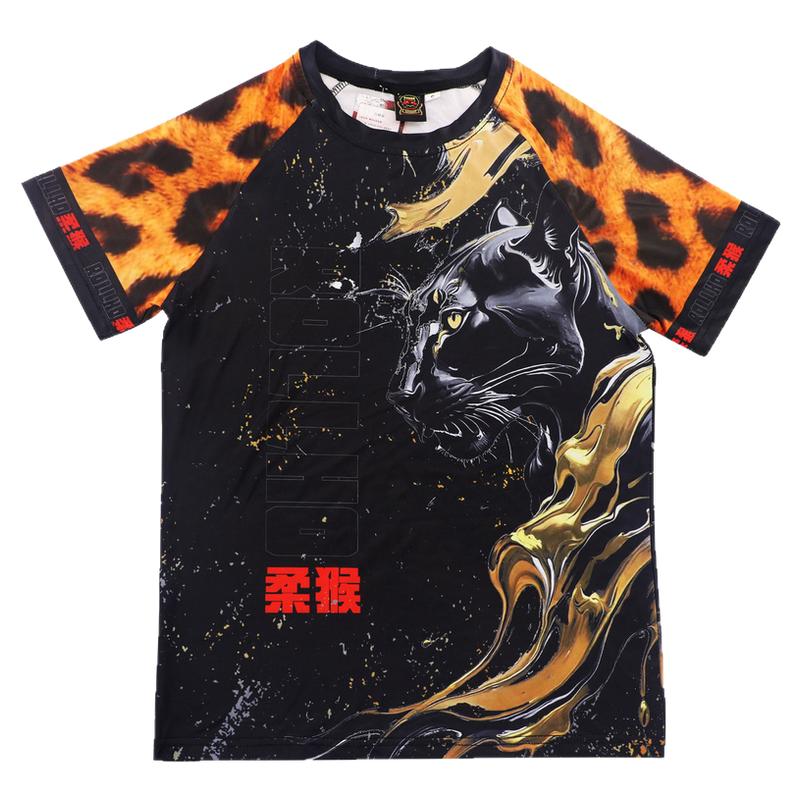 柔猴黑金豹纹身速干运动服套装
