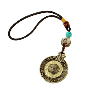 藏村民族风男女通用款九宫八卦牌吊坠可转动藏式铜项链佩饰挂件