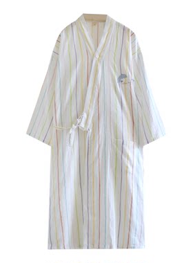 彩虹条纹日式和服纯棉睡袍