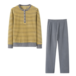 秋冬加绒加厚家居服套装女摇粒绒保暖双面绒睡衣女长袖宽松可外穿