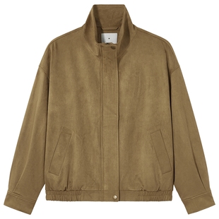 热风女士夹克外套上衣2025年秋季新款仿麂皮绒外套复古立领外套