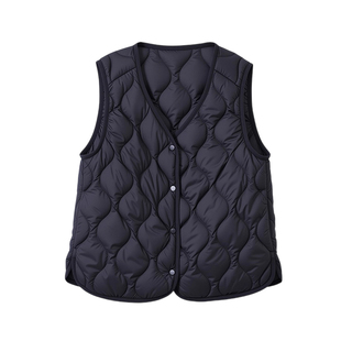 雅鹿官方冬新轻薄羽绒女马甲显瘦淑女背心外套V领菱形格保暖无袖