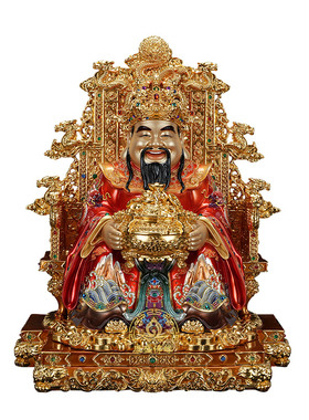 纯铜聚宝盆财神爷像中式招财摆件