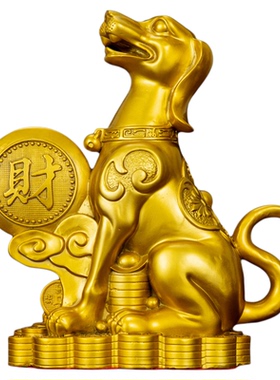 纯黄铜狗摆件生肖狗坐地生财