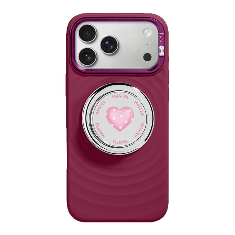MASFEIL × 玫红波点爱心适用iPhone17Promax手机壳磁吸带支架苹果17Pro全包套液态硅胶Zo7高级感简约新款女