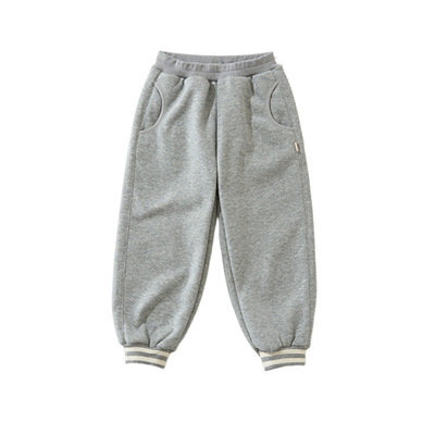 舍予良仓条纹收口儿童加绒运动裤