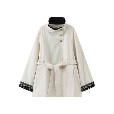 西町村屋设计感袖口拼接风衣2026春新款休闲中长款外套XHBA10693