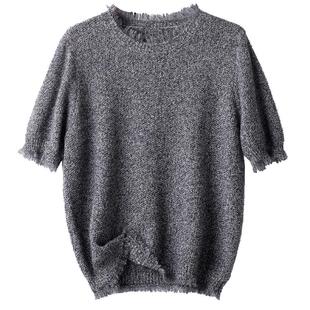 BXV圆领羊毛针织衫女2025秋季新款慵懒休闲套头衫气质内搭毛衣t恤