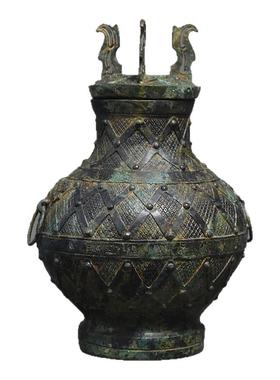 仿古青铜器铭文乳钉纹圆壶铜樽