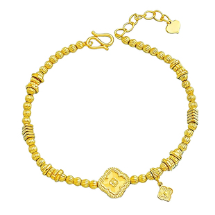 百泰如意纹幸运草黄金手链女足金999手串转运金珠金圈手环女手饰