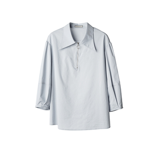 【到手199元】率性尖领半开拉链中袖棉质衬衫宽松通勤衬衣上衣女