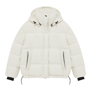 Basic House/百家好连帽羽绒服女冬季新款小个子黑色短款保暖外套