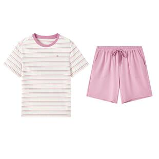 全棉时代家居服套装男女可外出条纹短袖短裤睡衣睡裤T恤夏装薄款