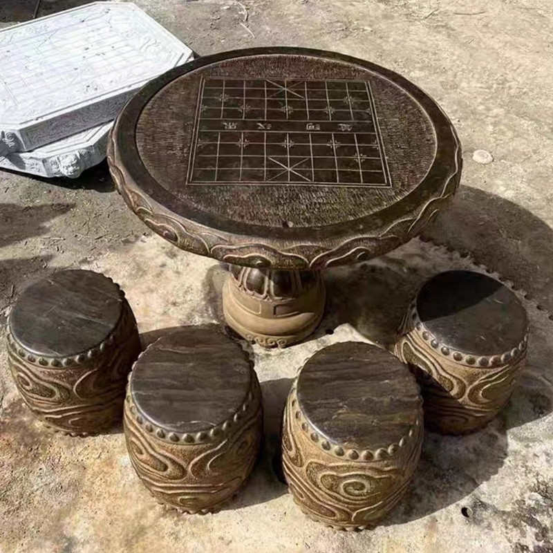 石桌石凳庭院石头圆桌花园石桌家用仿古别墅户外石桌子石凳子摆件