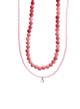 串珠项链双层叠戴天然石水晶颈链女高级感彩色小众设计感锁骨链