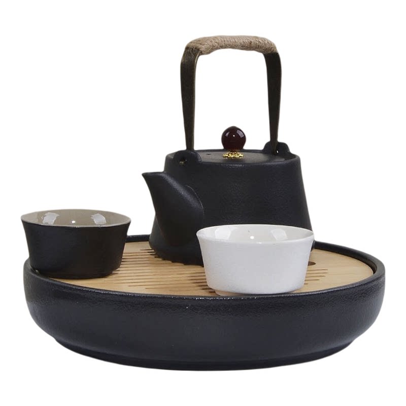 圆形瓷茶盘小型办公室提梁茶壶