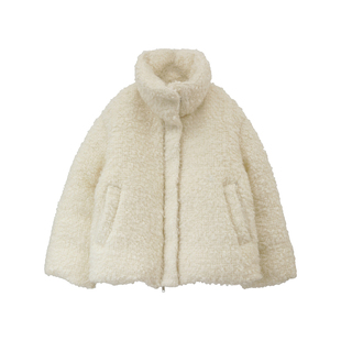 日本CLANE日系甜美立领马海毛线圈保暖短款羽绒服侧开衩外套女