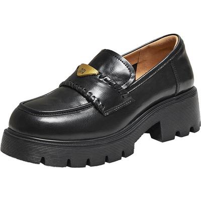 TATA他她女鞋言家2025冬时尚百搭单鞋乐福鞋黑色小皮鞋FUV01CA5