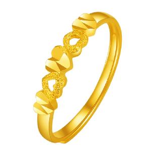 梦金园爱心黄金戒指心形足金指环活口金戒子食指戒送女友节日礼物