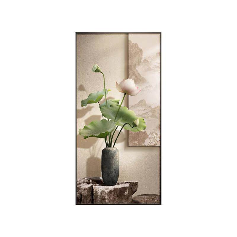 进门新中式玄关画小清新荷花装饰画侘寂风挂画高级感入户玄关壁画