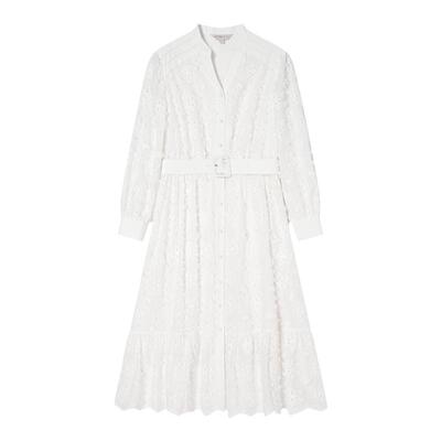 Goodland美地白色镂空蕾丝绣花法式连衣裙收腰仙女裙LC34305260