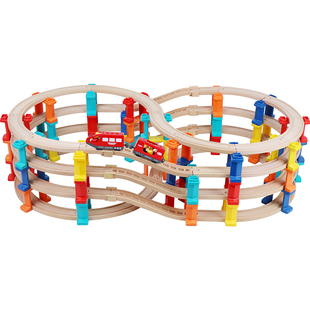 EDWONE木质火车轨道木制玩具儿童拼装积木火车铁轨套装男孩女孩