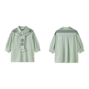 PIT纯色假两件披肩拼接翻领长袖衬衫2025春新款职场通勤衬衣上衣