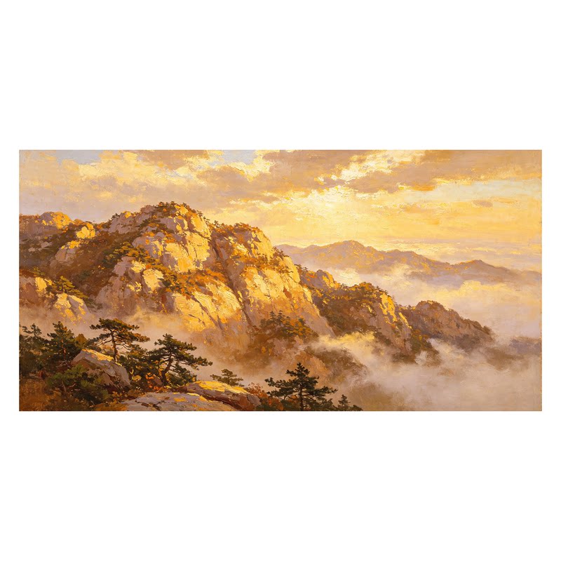 白鹿艺术纯手绘油画泰山旭日东升