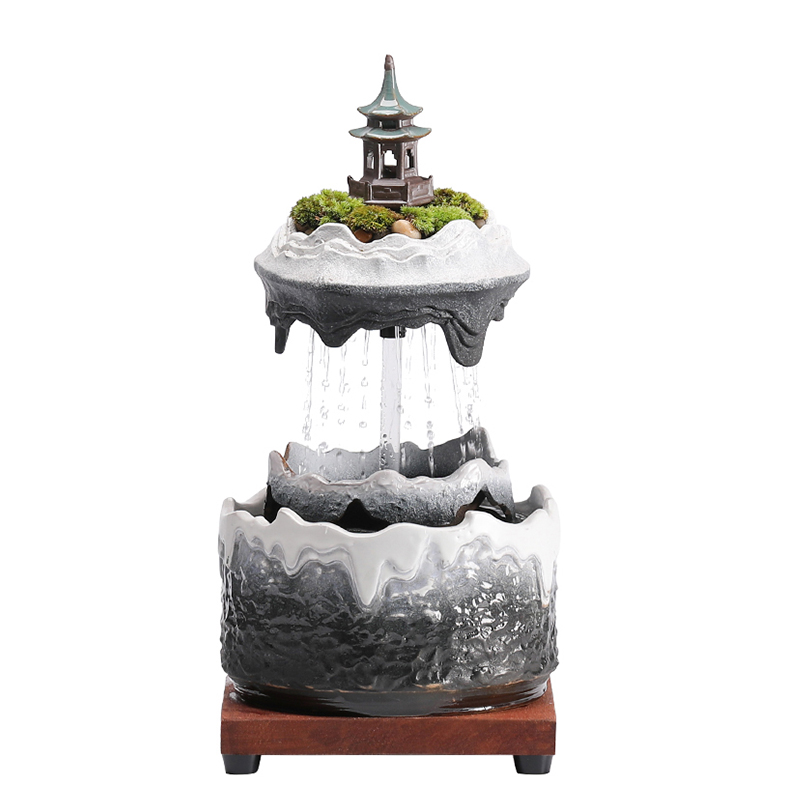 流水擺件循環(huán)水輕奢生財客廳茶臺招財假山噴泉現(xiàn)代玄關桌面裝飾品