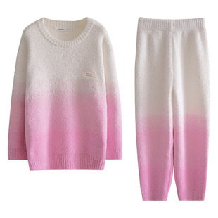 贝妍珊瑚绒情侣睡衣女秋冬季时尚渐变色家居服保暖半边绒男士套装