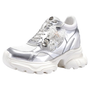 【明星同款】iiJin艾今10cm厚底内增高珠花网面老爹鞋女976JTF