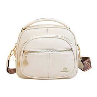 包包女斜挎2025秋冬新款多层口袋小圆包宽肩带休闲斜挎包通勤女包