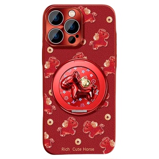 适用【OPPO】系列金属漆金币琉璃小马手机壳马年新款findx8pro保护套a5马年爆款reno15pro带支架k12外壳女款