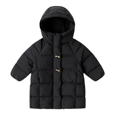 嘟嘟家宝宝鸭绒连帽羽绒服中长款儿童简约外套冬装男童衣服深冬潮