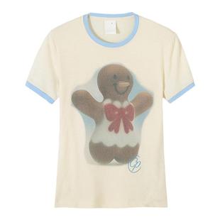 CONP 24SS 姜饼人宝宝T恤 浅蓝拼色短袖修身短款上衣美式