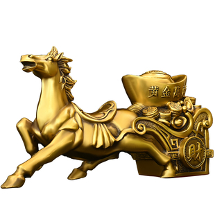 铜马摆件马拉元宝铜马拉车马上发马拉金箱马拉聚宝盆招财唐马纯