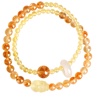 普陀山招财天然黄水晶黄塔晶手链女转运珠双圈叠戴旺财运暴富手串