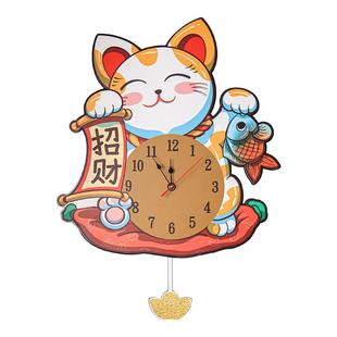 帝斓招财猫钟表挂钟客厅家用钟创意时钟挂墙装饰画静音挂表石英钟