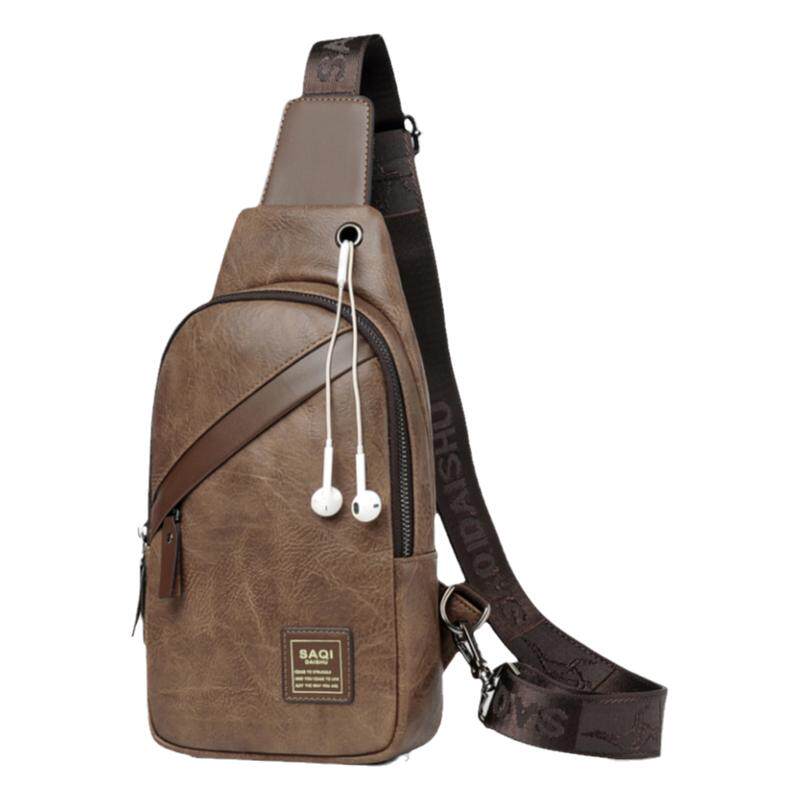 萨奇袋鼠牛皮男士胸包斜挎包男包真皮休闲包大容量斜跨单肩包小背