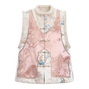 莨西子新中式绝美国风桑蚕真丝棉服马甲女秋冬年轻棉袄马夹坎肩