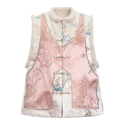 莨西子新中式绝美国风桑蚕真丝棉服马甲女秋冬年轻棉袄马夹坎肩