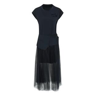 IDPAN气质连衣裙夏季新款时尚百搭高级感通勤网纱拼接裙子女